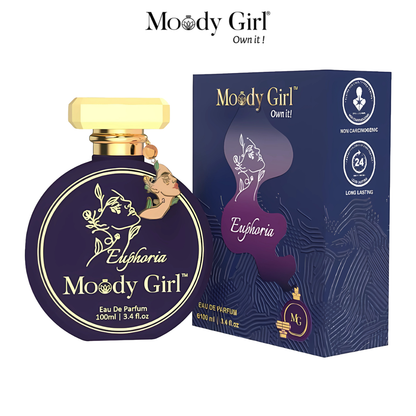Moody Girl Euphoria perfume bottle and packaging on a white background