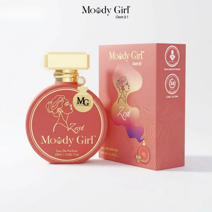 Moody Girl perfume bottle and packaging on a white background