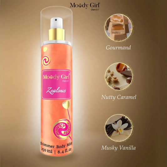 Zealous - Gourmand, Vanilla & Caramel Shimmer Body Mist - 250ml