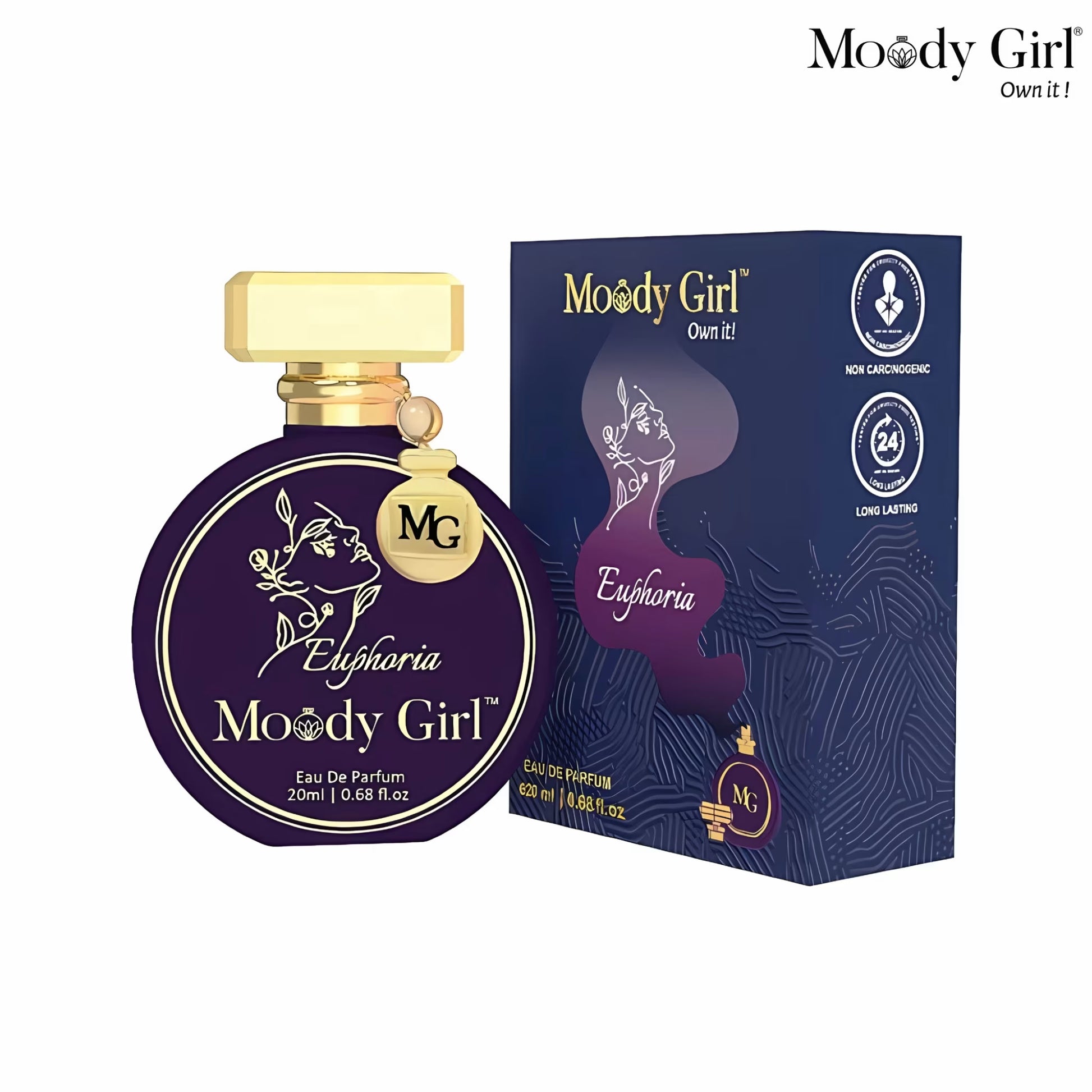 Moody Girl Euphoria perfume bottle and packaging on a white background