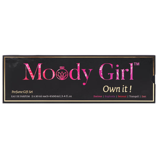 Moody Girl perfume gift set packaging on a white background