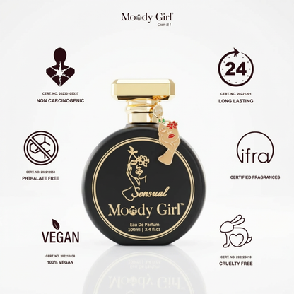 Moody Girl perfume bottle and packaging on a white background