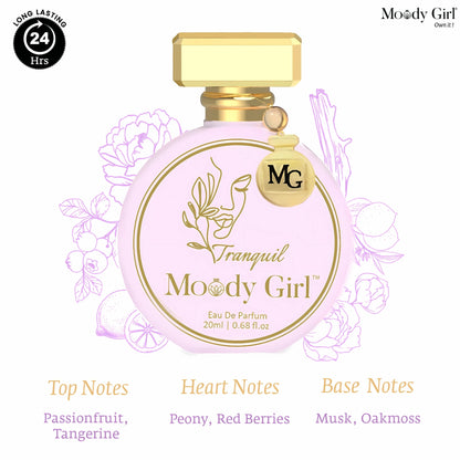 Moody Girl perfume bottle with floral design on a white background