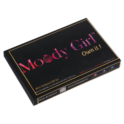 Black box with 'Moody Girl' branding on a white background
