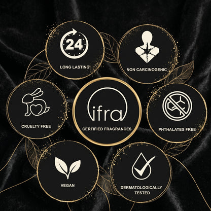 Collection of certification icons on a black background with 'ifra' at the center.